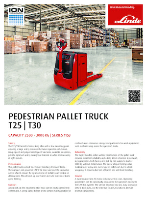 Transpallet elettr. a timone guida terra Linde T25