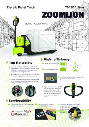 Transpallet elettr. a timone guida terra Zoomlion TB15E