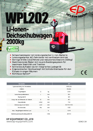 Transpallet elettr. a timone guida terra EP WPL202