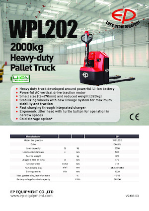 Transpallet elettr. a timone guida terra EP WPL202