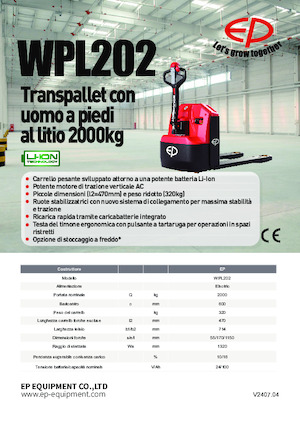 Transpallet elettr. a timone guida terra EP WPL202