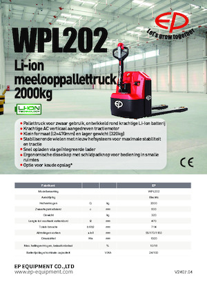 Transpallet elettr. a timone guida terra EP WPL202