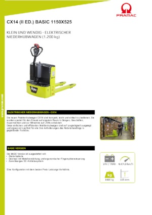 Transpallet elettr. a timone guida terra PRAMAC Lifter CX 14 Basic GEL