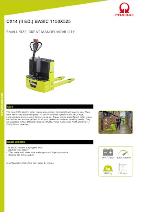 Transpallet elettr. a timone guida terra PRAMAC Lifter CX 14 Basic GEL