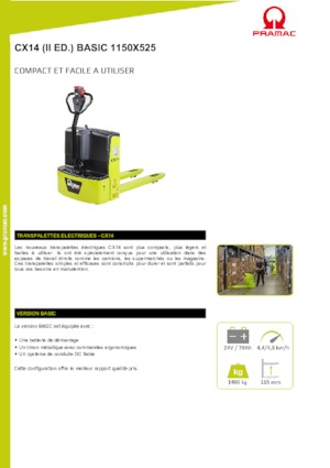 Transpallet elettr. a timone guida terra PRAMAC Lifter CX 14 Basic GEL