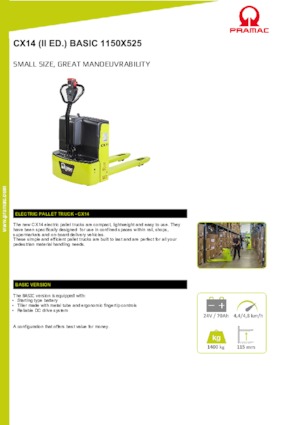 Transpallet elettr. a timone guida terra PRAMAC Lifter CX 14 Basic GEL