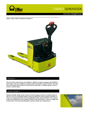 Transpallet elettr. a timone guida terra PRAMAC Lifter CX 14 Plus
