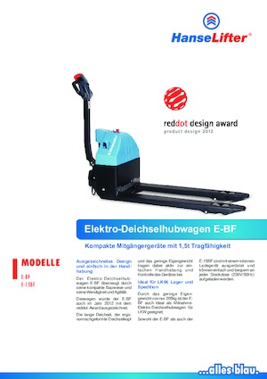 Transpallet elettr. a timone guida terra HanseLifter E-15BF