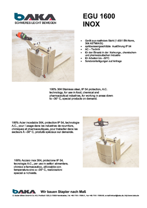 Transpallet elettr. a timone guida terra Baka EGU 1600 Inox