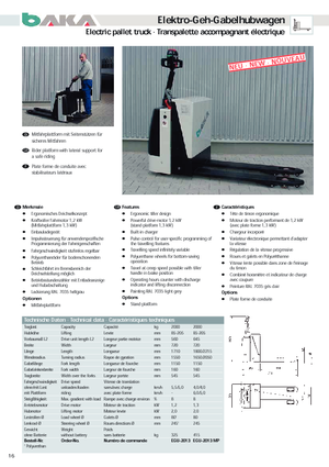 Transpallet elettr. a timone guida terra Baka EGU 2013