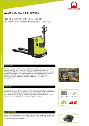 Transpallet elettr. a timone guida terra PRAMAC Lifter QX 20 EVO