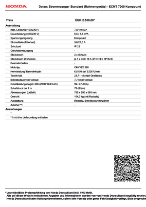 Generatori a benzina Honda ECMT 7000