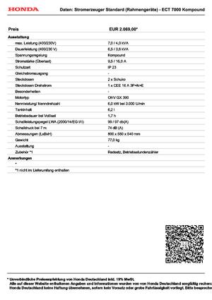 Generatori a benzina Honda ECT 7000