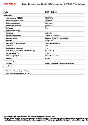 Generatori a benzina Honda ECT 7000 P