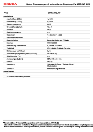 Generatori a benzina Honda EM 4500 CXS