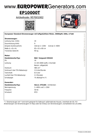 Generatori a benzina Europower EP10000T (S)