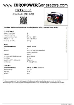 Generatori a benzina Europower EP12000E (S)