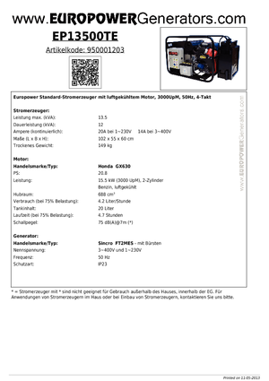 Generatori a benzina Europower EP13500TE (S)