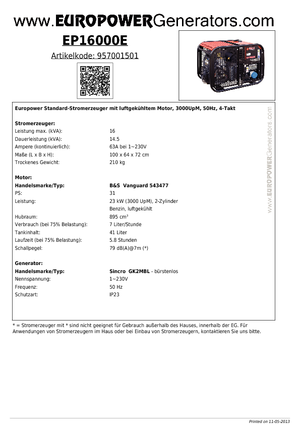 Generatori a benzina Europower EP16000E (S)
