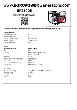 Generatori a benzina Europower EP 2500 E (LS)