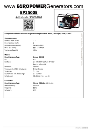 Generatori a benzina Europower EP2500E (S)
