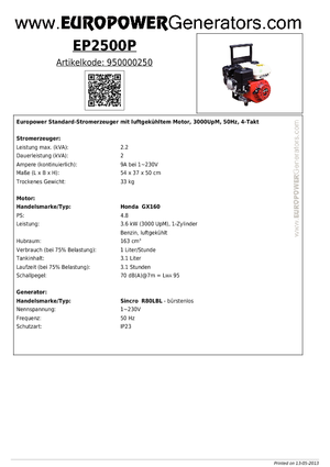 Generatori a benzina Europower EP2500P (S)