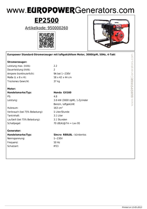 Generatori a benzina Europower EP2500 (S)