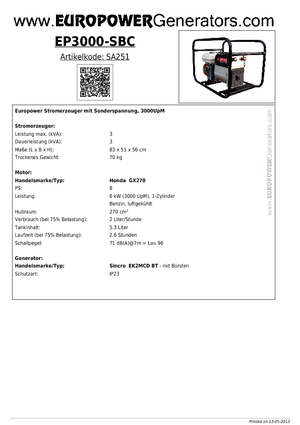 Generatori a benzina Europower EP 3000 S/BC (S)