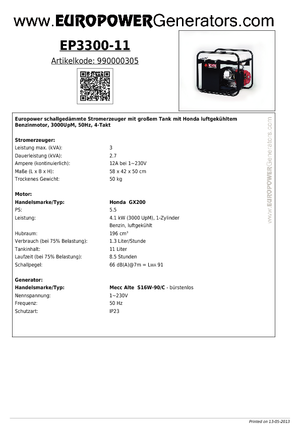 Generatori a benzina Europower EP3300-11 (MA)