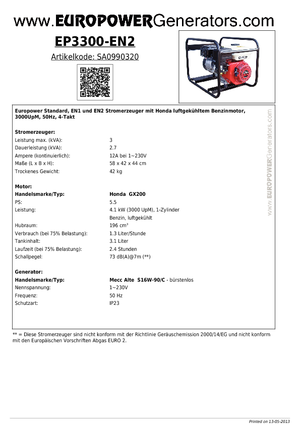 Generatori a benzina Europower EP 3300 EN2 (MA)