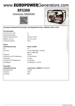 Generatori a benzina Europower EP 3300 (LS)