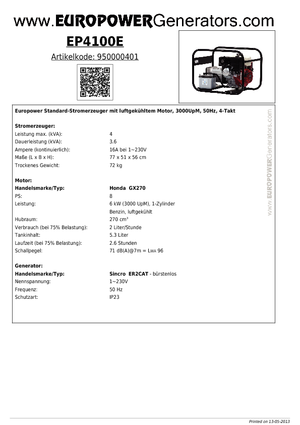 Generatori a benzina Europower EP4100E (S)
