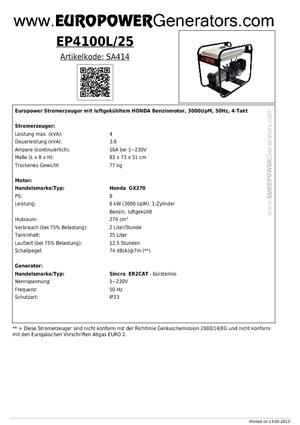 Generatori a benzina Europower EP 4100 L