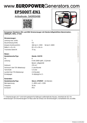 Generatori a benzina Europower EP 5000 T-EN1 (S)