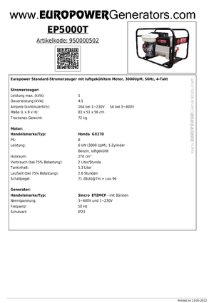 Generatori a benzina Europower EP5000T (S)