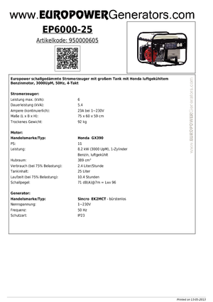 Generatori a benzina Europower EP6000-25 (S)