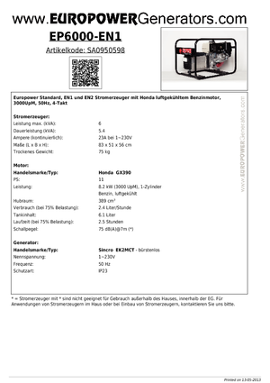 Generatori a benzina Europower EP6000 EN1 (S)