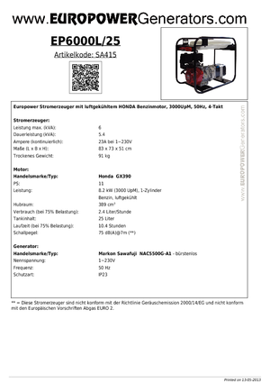 Generatori a benzina Europower EP 6000 L / 25