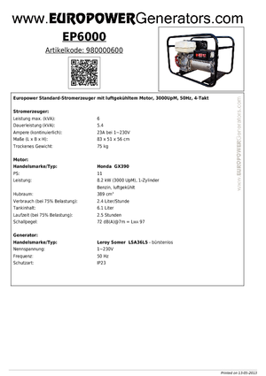Generatori a benzina Europower EP 6000 (LS)
