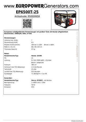 Generatori a benzina Europower EP6500T-25 (S)