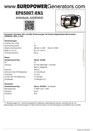 Generatori a benzina Europower EP6500T-EN1 (S)