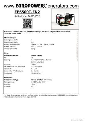Generatori a benzina Europower EP 6500 T-EN2 (S)