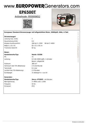 Generatori a benzina Europower EP6500T (S)