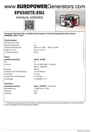 Generatori a benzina Europower EP6500TE-EN2 (S)