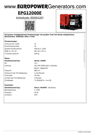 Generatori a benzina Europower EPG12000E (S)