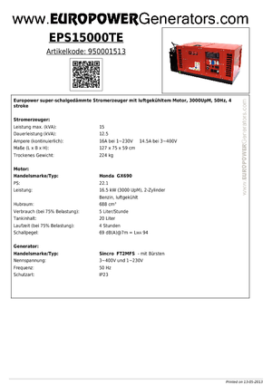 Generatori a benzina Europower EPS15000TE (S)