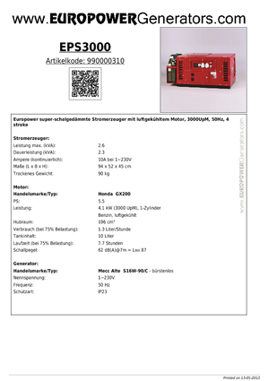 Generatori a benzina Europower EPS 3000 (MA)