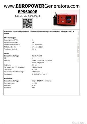 Generatori a benzina Europower EPS6000E (S)