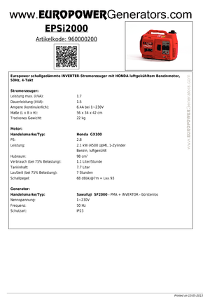 Generatori a benzina Europower EPSi2000 (Sa)