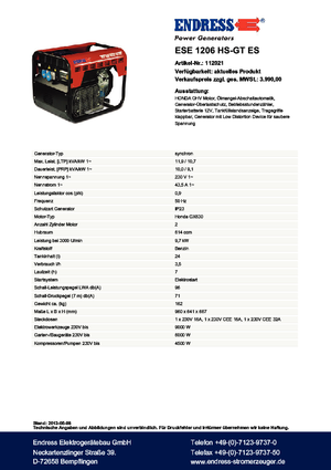 Generatori a benzina Endress ESE 1206 HS-GT ES